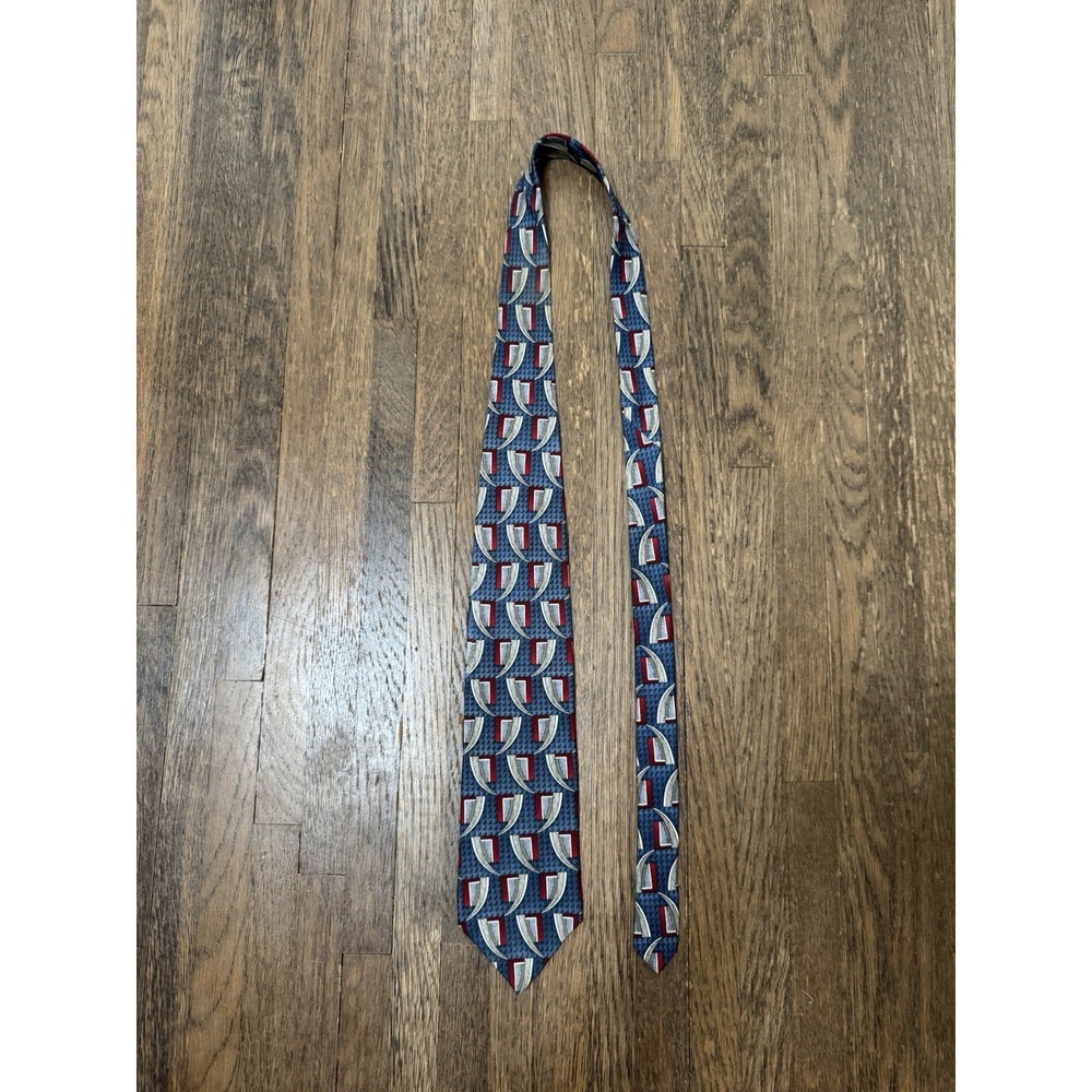 Gianfranco Ruffini Italy Men's Silk Necktie Blue Red Geometric Retro Pattern